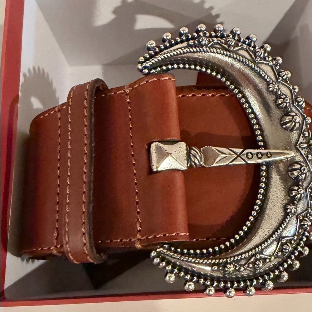 Etro Brown Belt with Ornate Silver Buckle